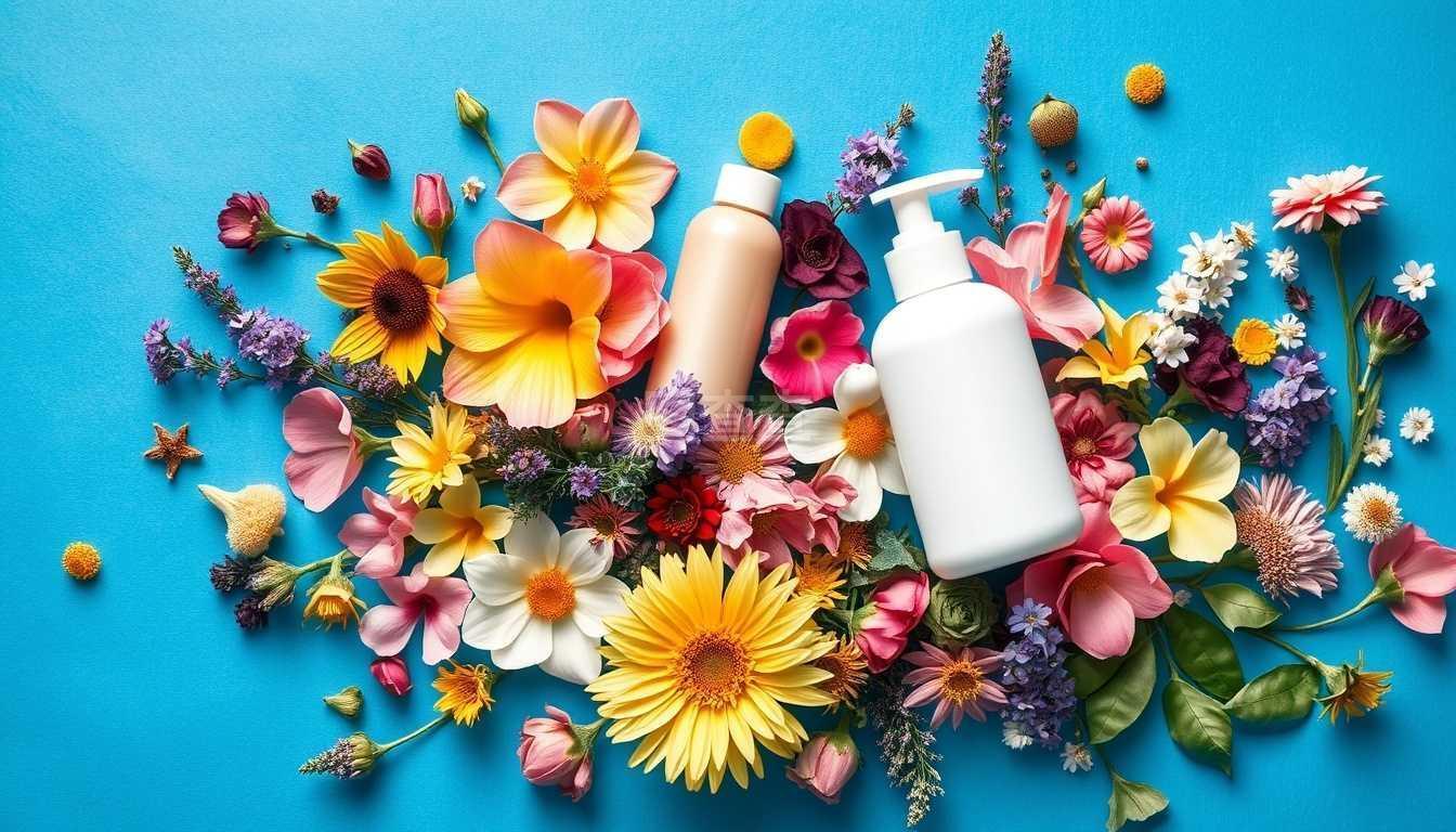 野生疗愈花与水疗产品的花卉图案 自然与艺术的完美融合